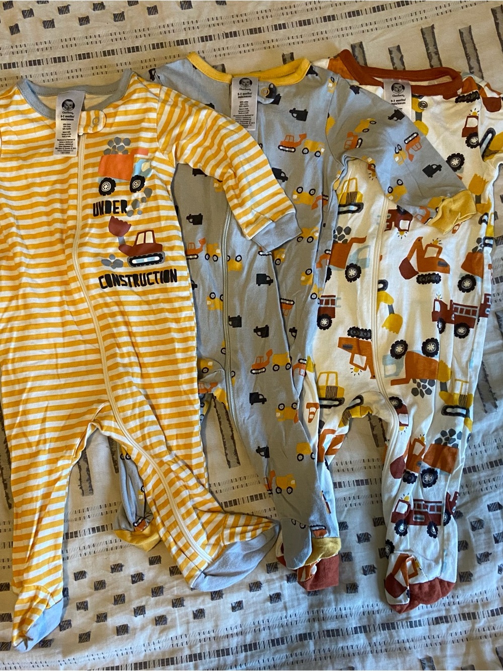 SOLD Bundle of 3 Gerber Footie Pajamas Construction Trucks 0-3 Months